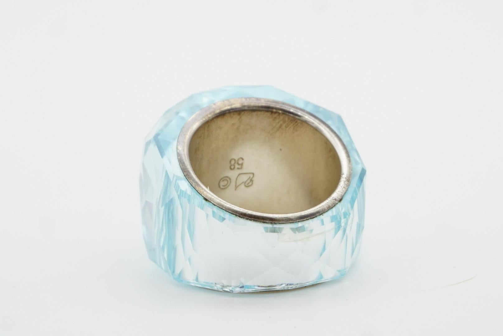 Swarovski Nirvana Fully Cut Crystal Aqua Light Blue Clear Cocktail Ring, Size 58 7