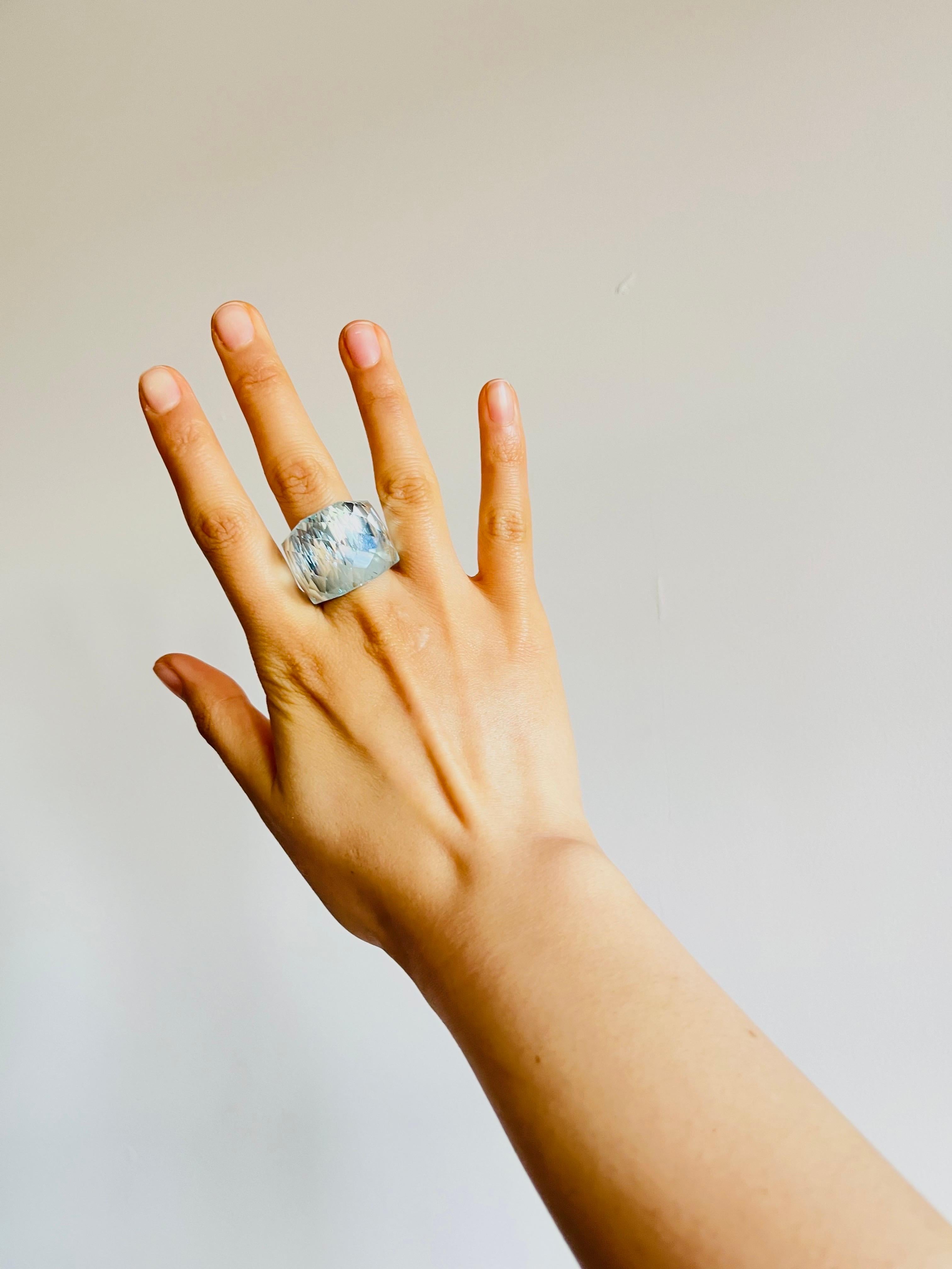Women's or Men's Swarovski Nirvana Fully Cut Crystal Aqua Light Blue Clear Cocktail Ring, Size 58