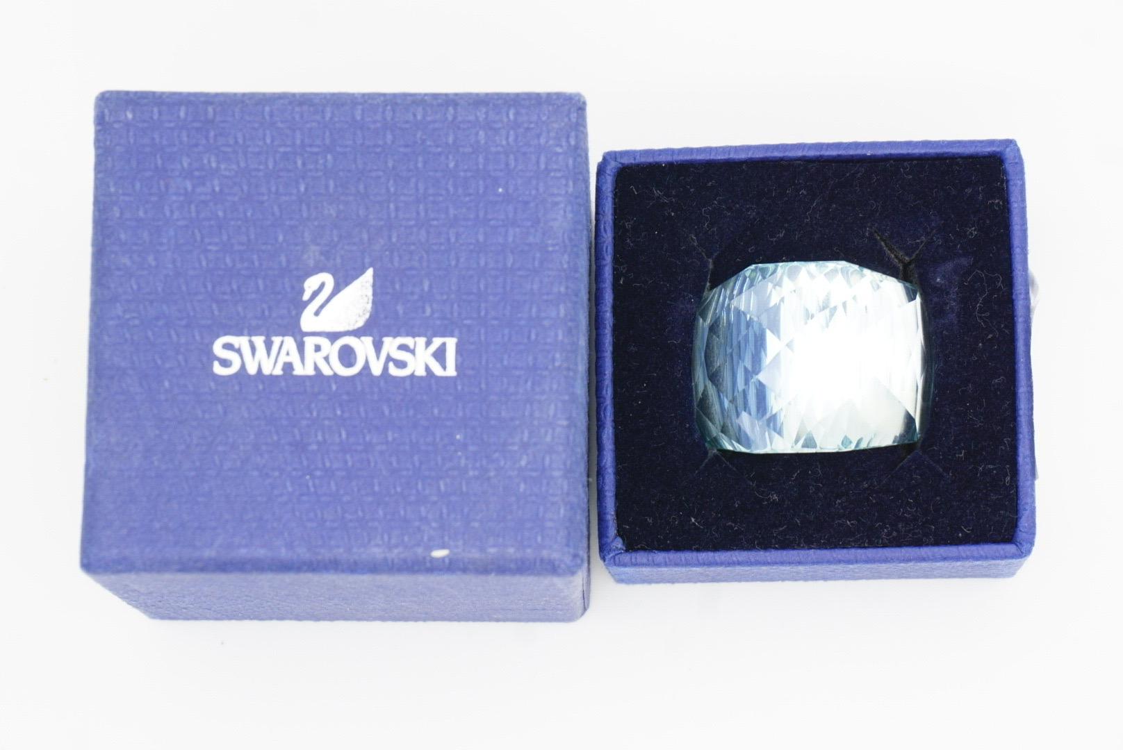 Swarovski Nirvana Fully Cut Crystal Aqua Light Blue Clear Cocktail Ring, Size 58 2
