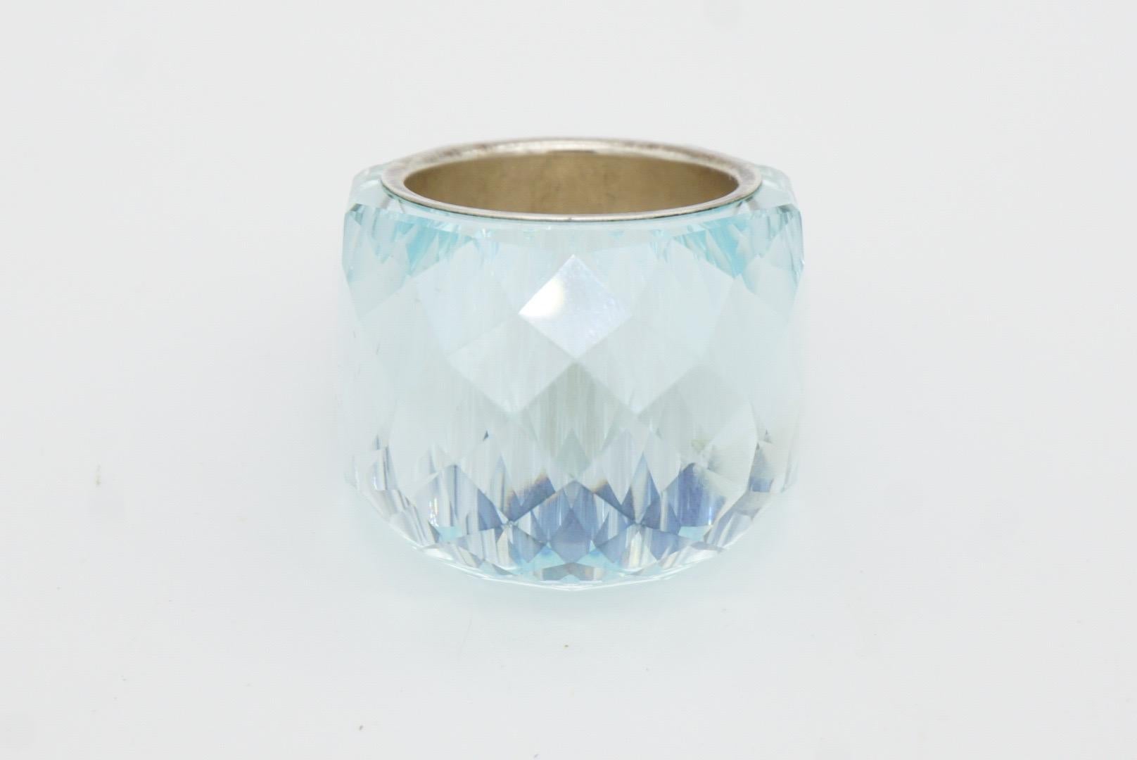 Swarovski Nirvana Fully Cut Crystal Aqua Light Blue Clear Cocktail Ring, Size 58 3