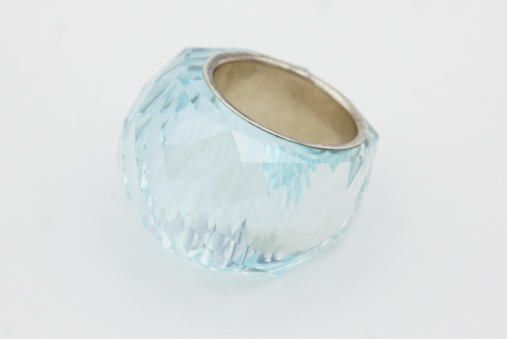 Swarovski Nirvana Fully Cut Crystal Aqua Light Blue Clear Cocktail Ring, Size 58 4