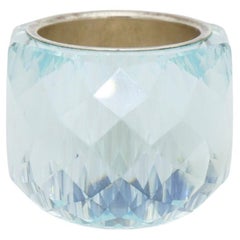 Swarovski Nirvana Fully Cut Crystal Aqua Light Blue Clear Cocktail Ring, Size 58