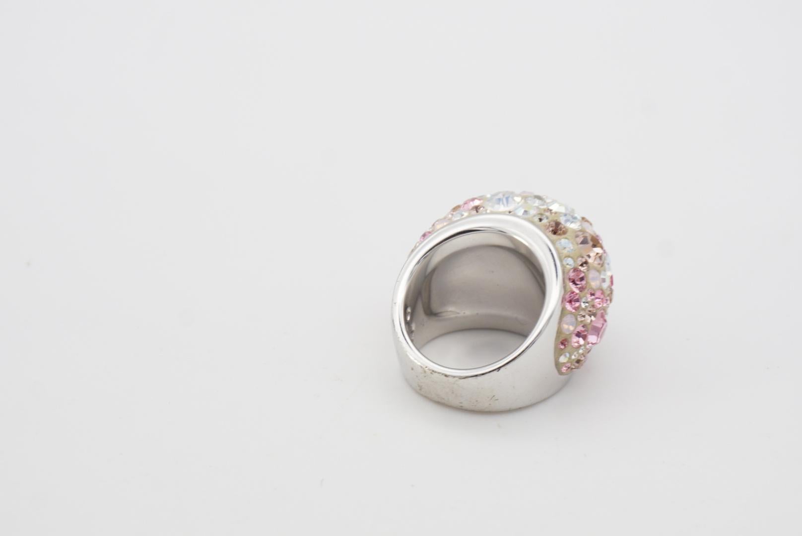 Swarovski Nirvana Fully Cut Crystal Glitter Pink White Chunky Ring, Size 55 UK N For Sale 6