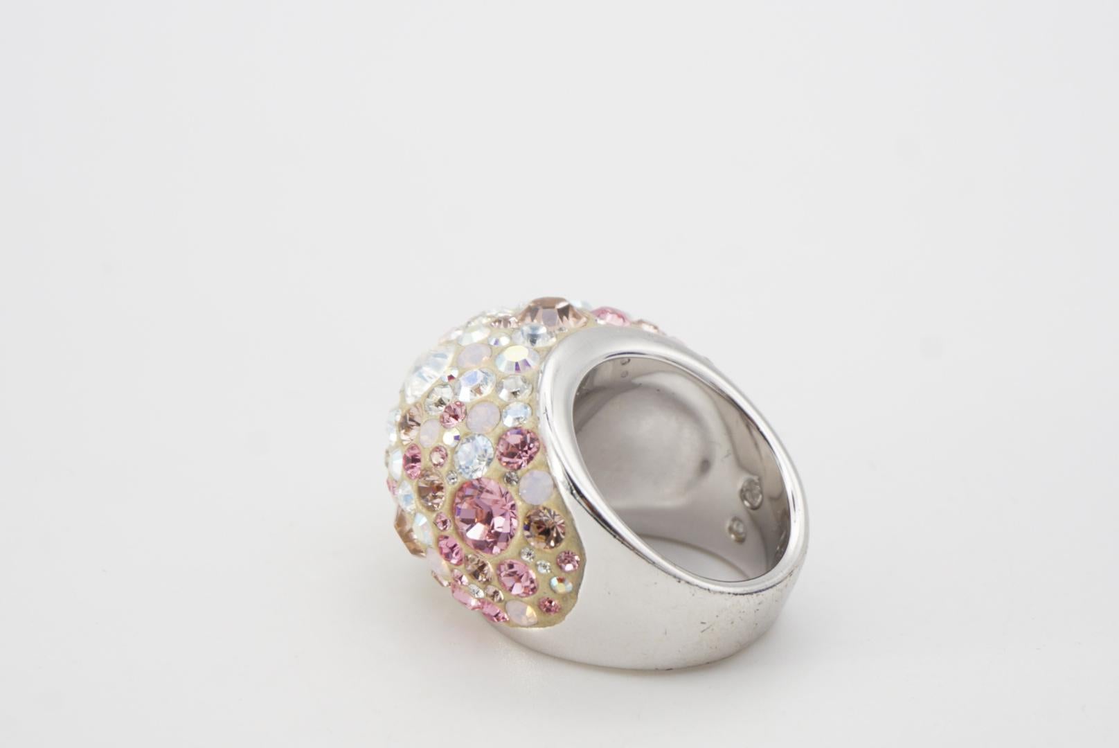 Swarovski Nirvana Fully Cut Crystal Glitter Pink White Chunky Ring, Size 55 UK N For Sale 4
