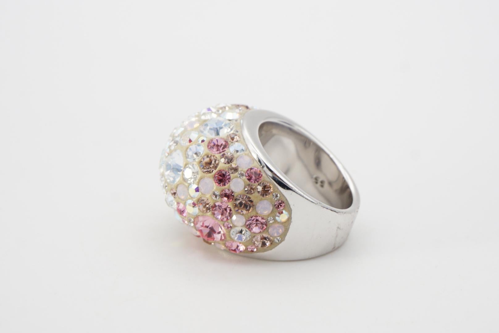 Swarovski Nirvana Fully Cut Crystal Glitter Pink White Chunky Ring, Size 55 UK N 7