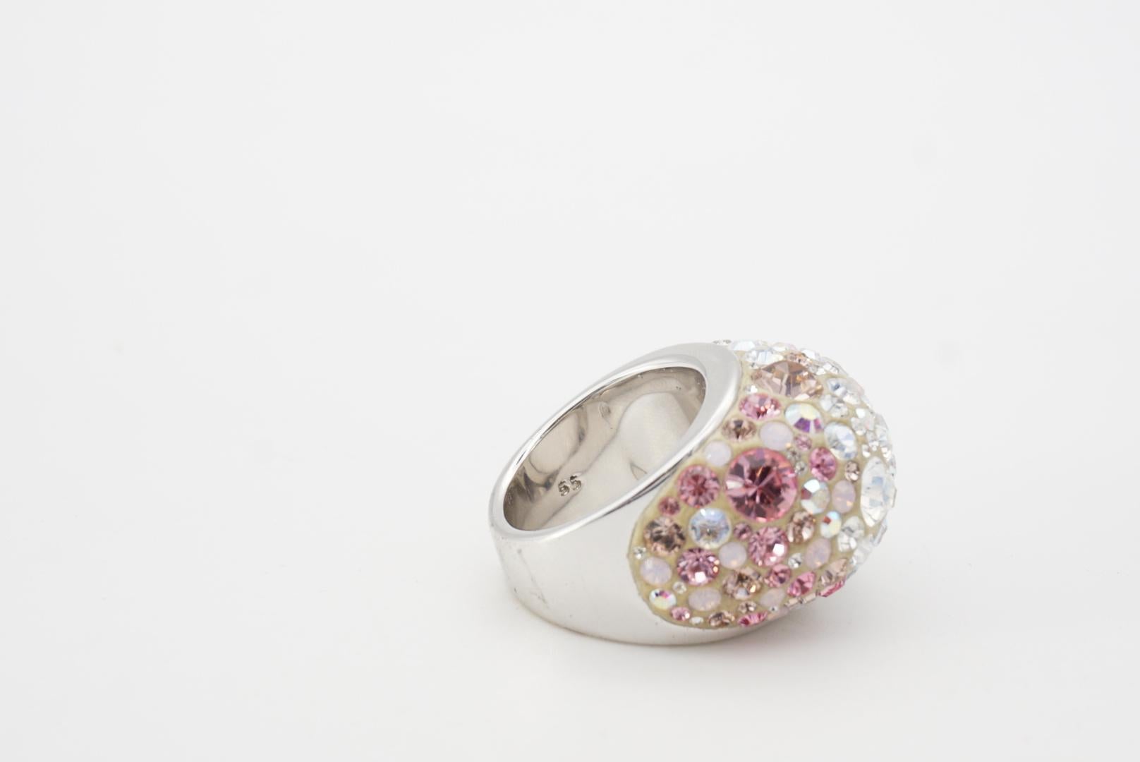Swarovski Nirvana Fully Cut Crystal Glitter Pink White Chunky Ring, Size 55 UK N For Sale 9