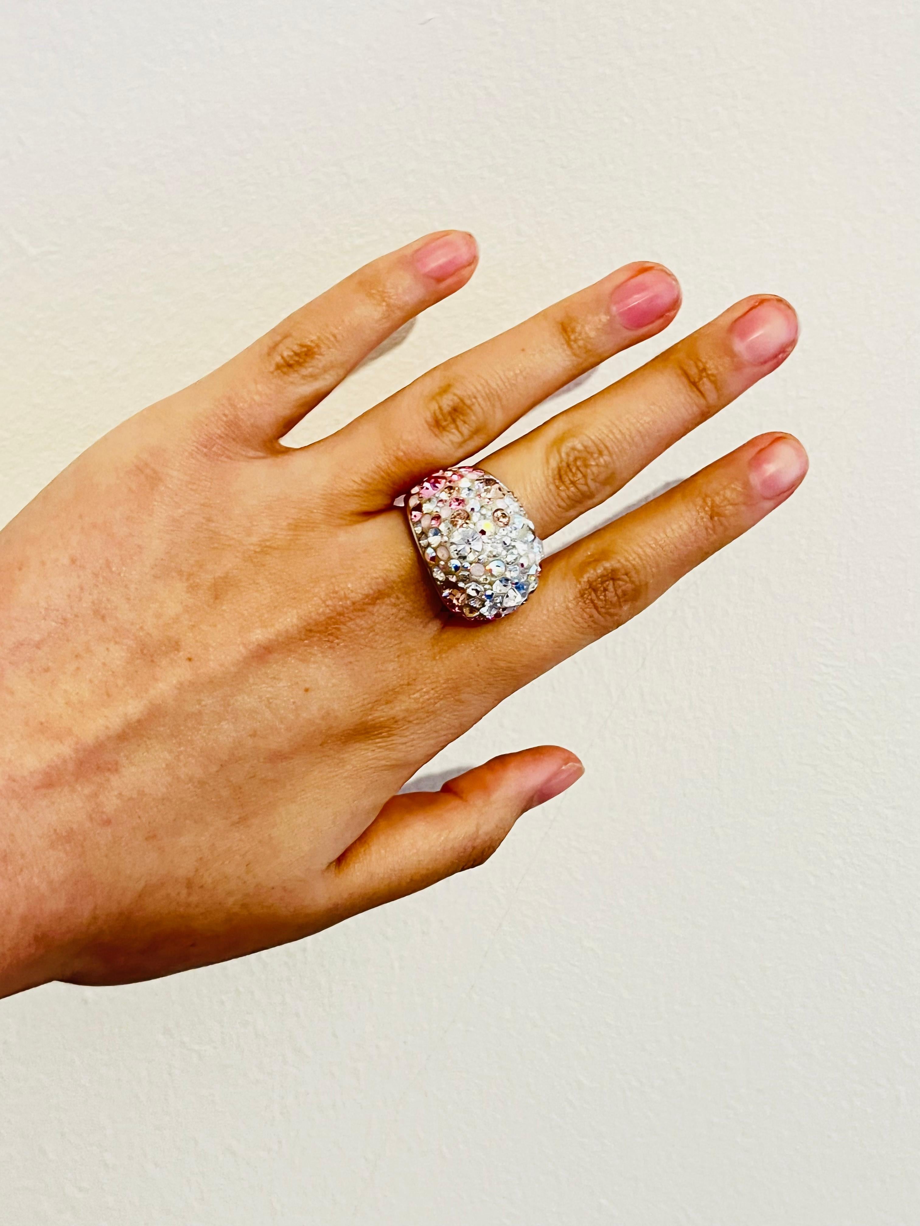 Women's or Men's Swarovski Nirvana Fully Cut Crystal Glitter Pink White Chunky Ring, Size 55 UK N For Sale