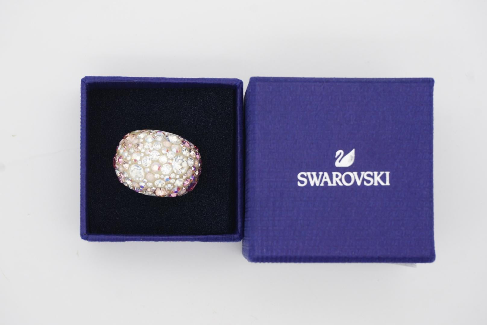 Art Deco Swarovski Nirvana Fully Cut Crystal Glitter Pink White Chunky Ring, Size 55 UK N For Sale