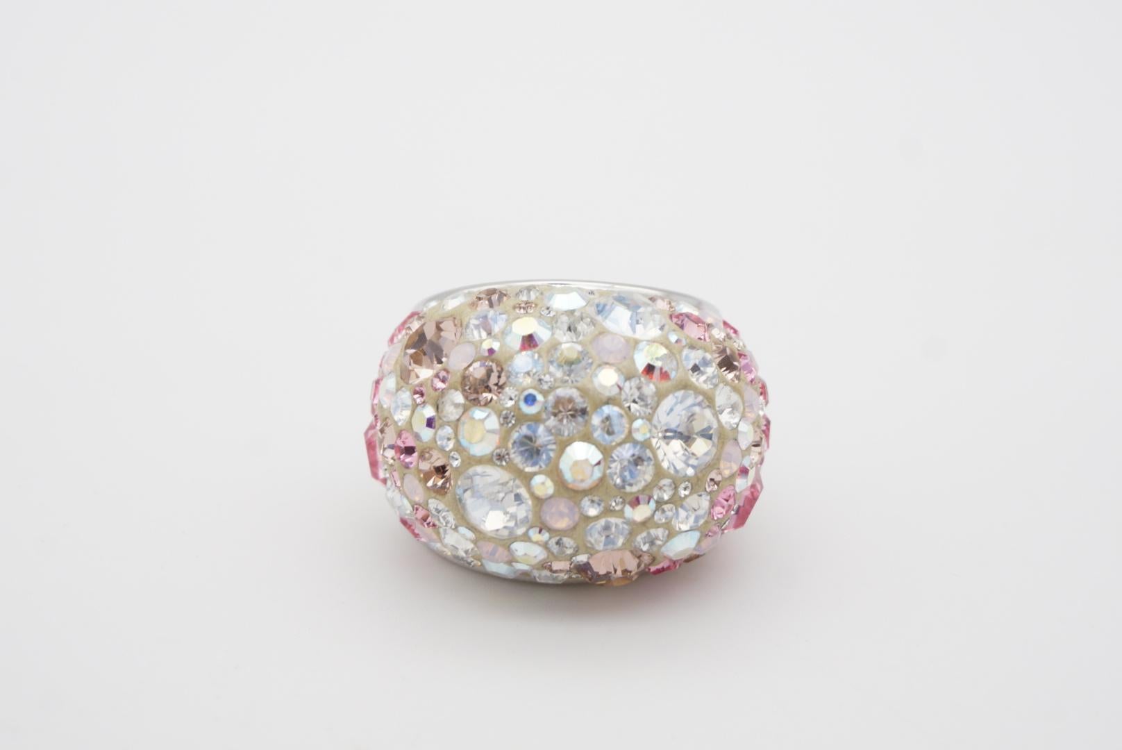 Women's or Men's Swarovski Nirvana Fully Cut Crystal Glitter Pink White Chunky Ring, Size 55 UK N For Sale