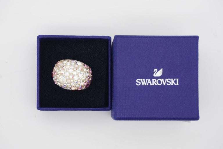 Swarovski Nirvana Fully Cut Crystal Glitter Pink White Chunky Ring