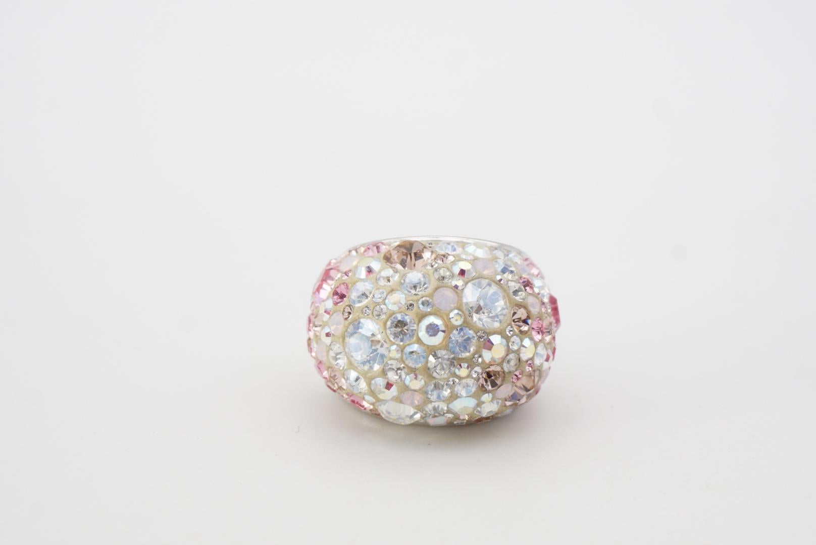 Women's or Men's Swarovski Nirvana Fully Cut Crystal Glitter Pink White Chunky Ring, Size 55 UK N For Sale
