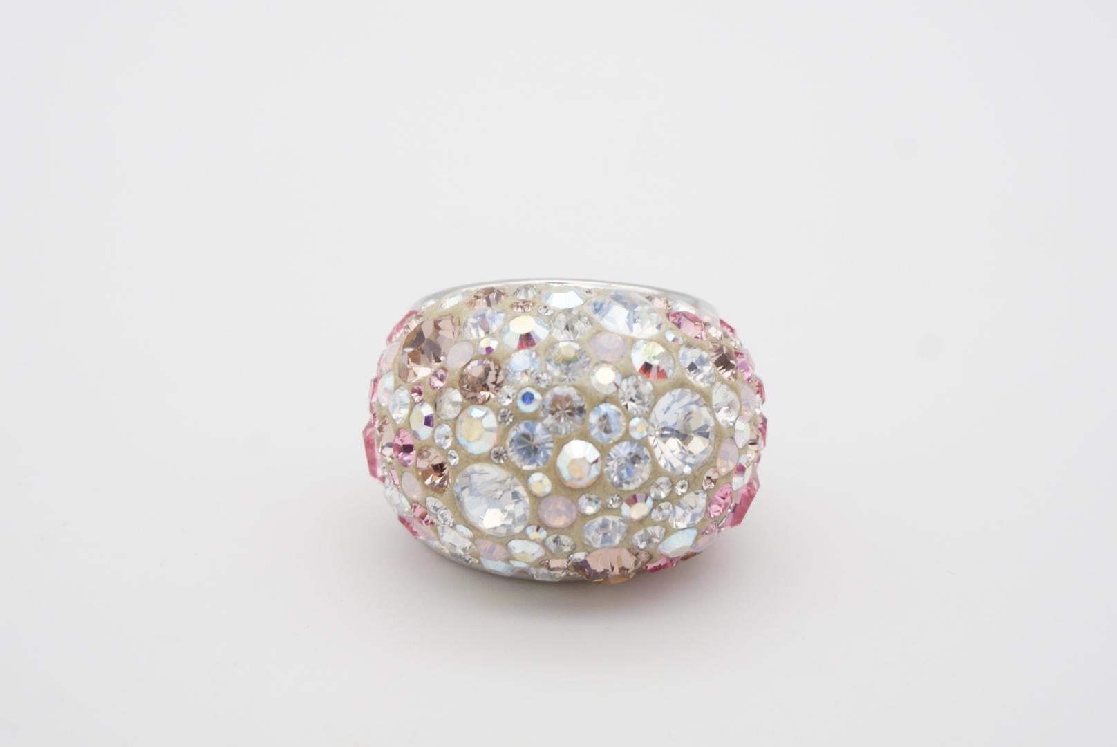 Swarovski Nirvana Fully Cut Crystal Glitter Pink White Chunky Ring, Size 55 UK N For Sale 3