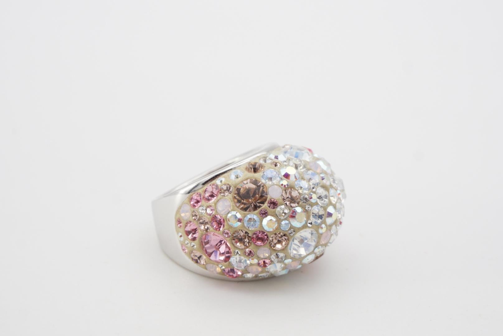 Swarovski Nirvana Fully Cut Crystal Glitter Pink White Chunky Ring, Size 55 UK N For Sale 2
