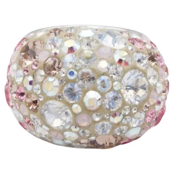Swarovski Nirvana Fully Cut Crystal Glitter Pink White Chunky Ring, Size 55 UK N in vendita