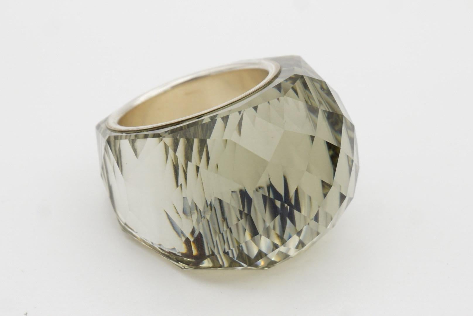 Swarovski Nirvana Fully Cut Crystal Grey Clear Cocktail Ring Silver, Size 58 Box 5