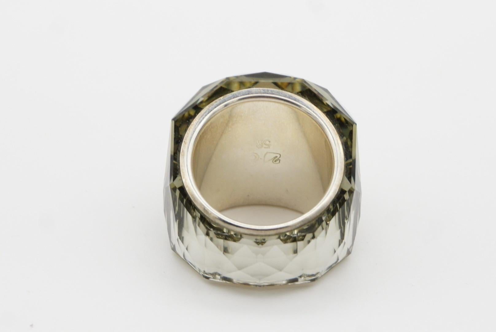 Swarovski Nirvana Fully Cut Crystal Grey Clear Cocktail Ring Silver, Size 58 Box 8