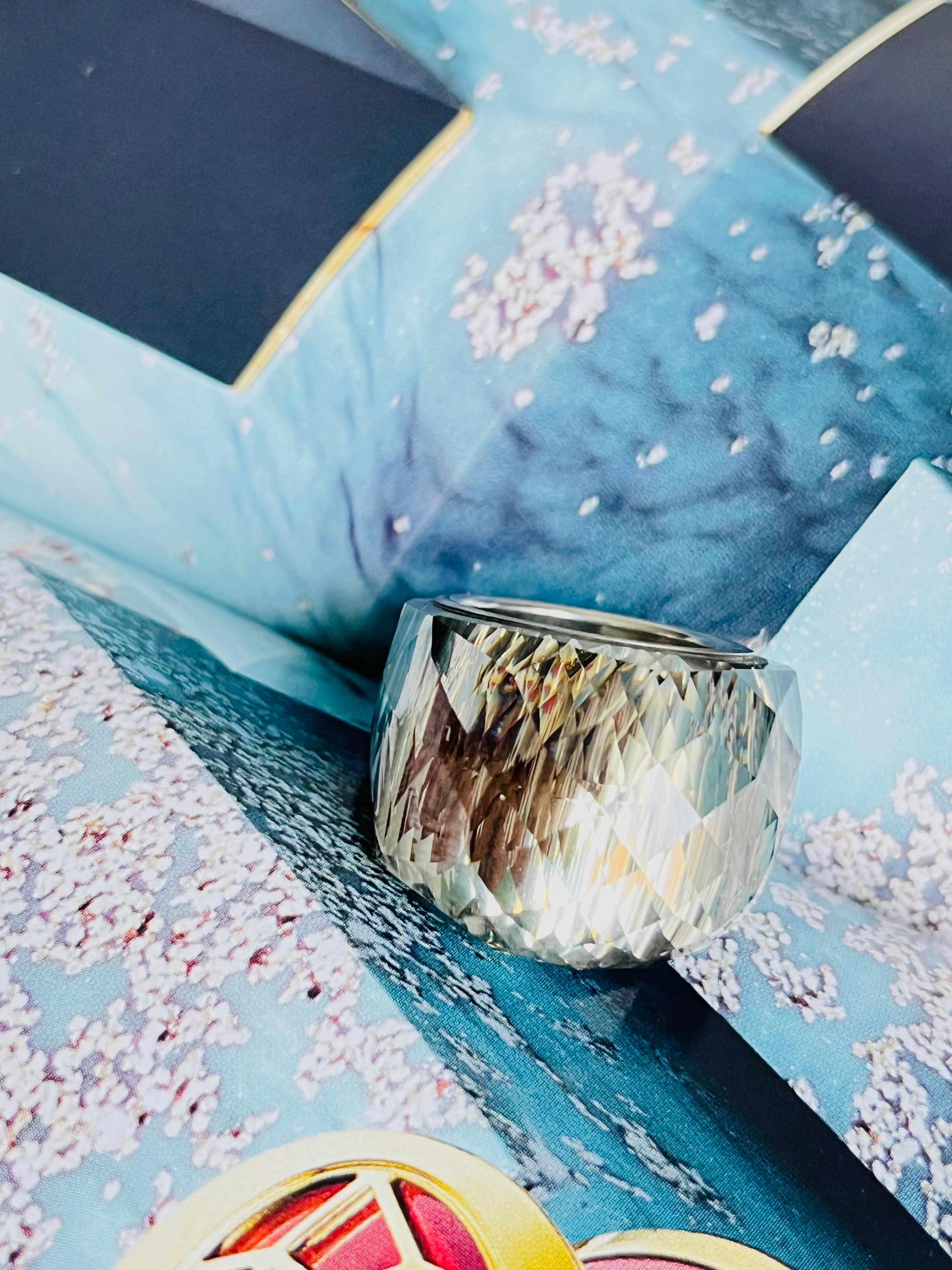 Swarovski Nirvana Fully Cut Crystal Grey Clear Cocktail Ring Silver, Size 58 Box In Excellent Condition In Wokingham, England