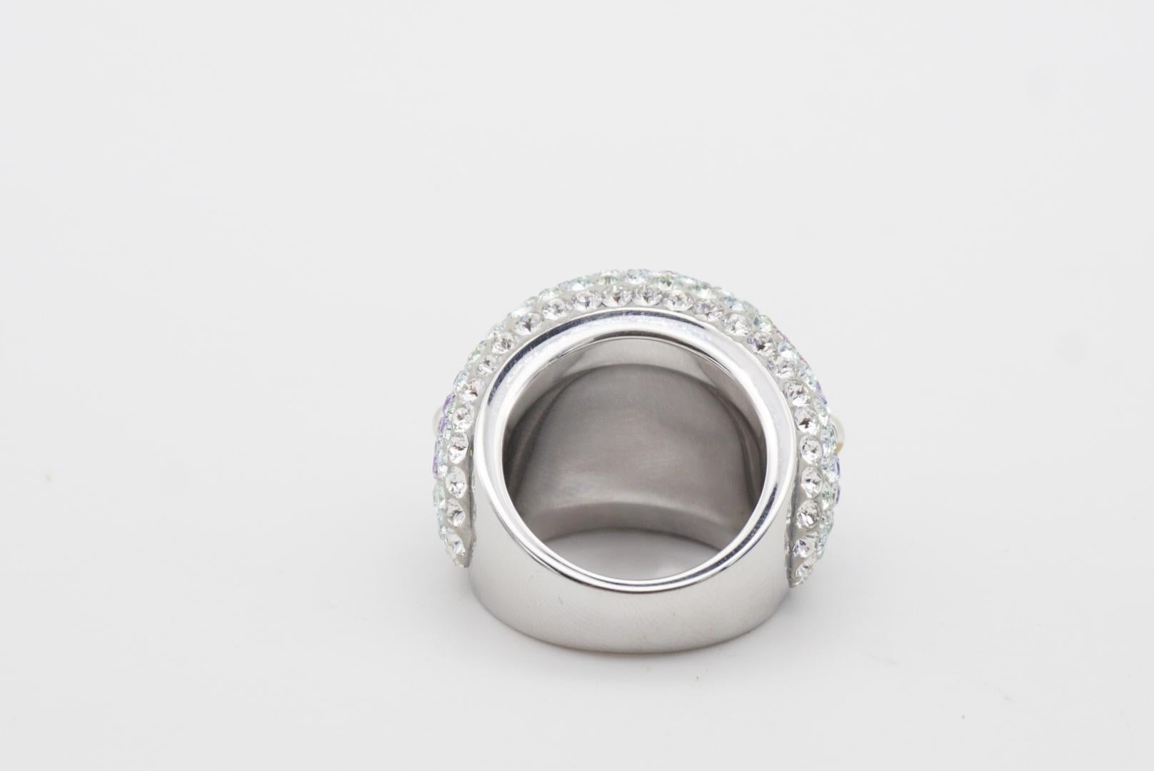 Swarovski Nirvana Fully Cut Lilac Crystal Glitter White Pearls Chunky Ring, 52 For Sale 10