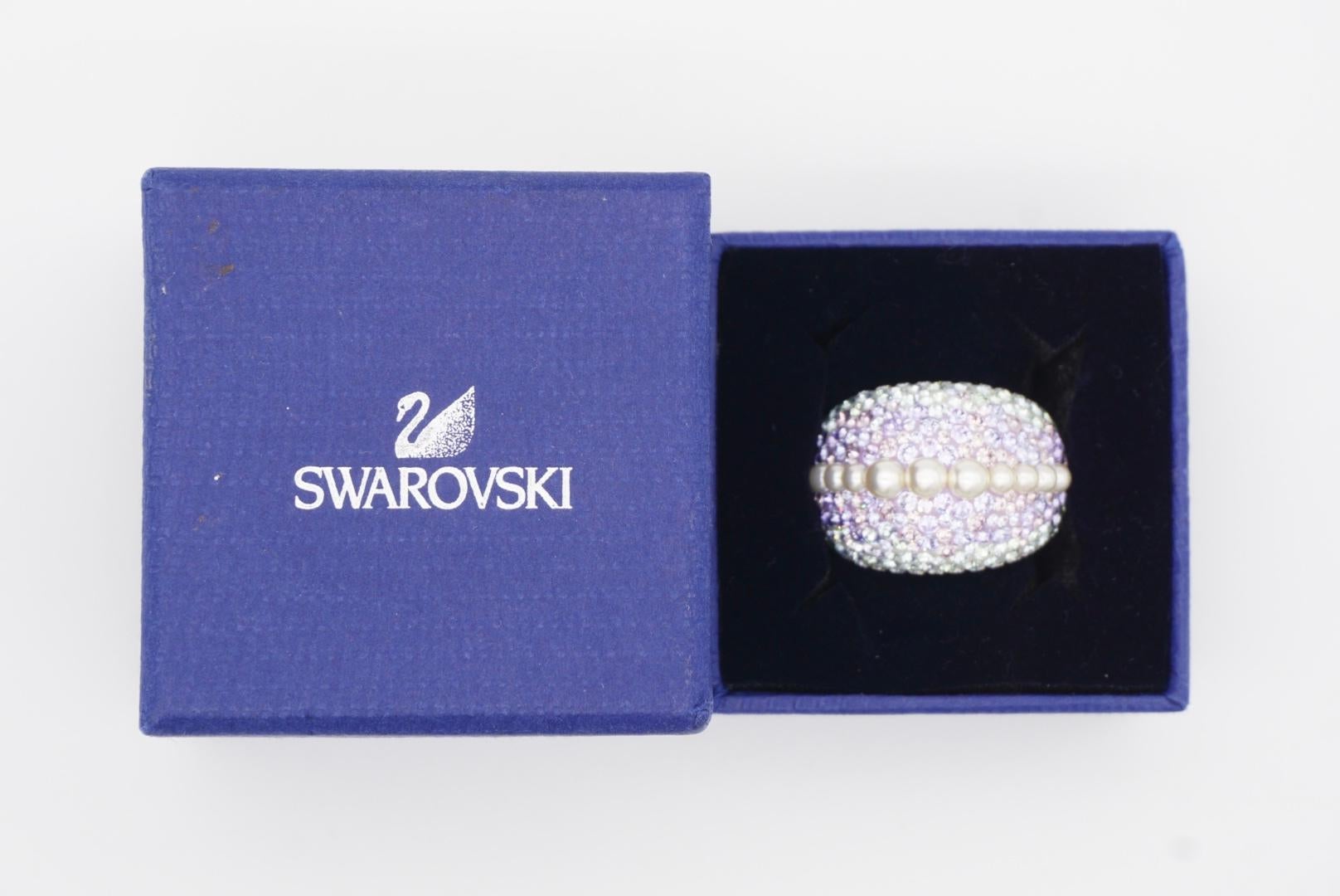 Women's Swarovski Nirvana Fully Cut Lilac Crystal Glitter White Pearls Chunky Ring, 52 For Sale