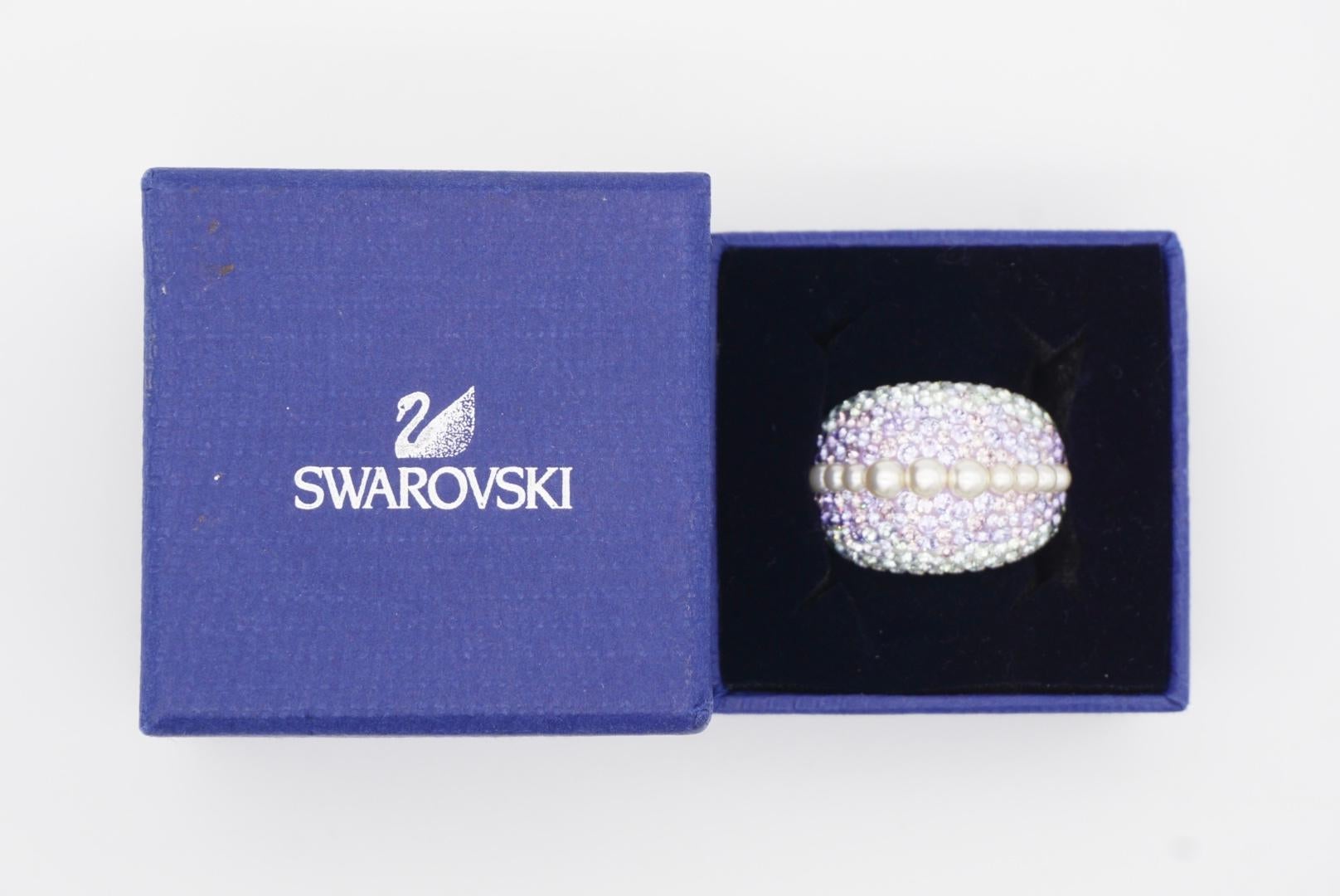 Swarovski Nirvana Fully Cut Lilac Crystal Glitter White Pearls Chunky Ring, 52 4