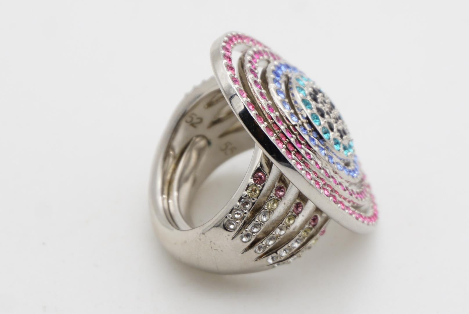 Swarovski Nirvana Luxury Rainbow Oval Openwork Crystals Chunky Cocktail Ring 55 For Sale 5