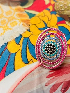 Swarovski Nirvana Luxury Rainbow Oval Openwork Crystals Chunky Cocktail Ring 55