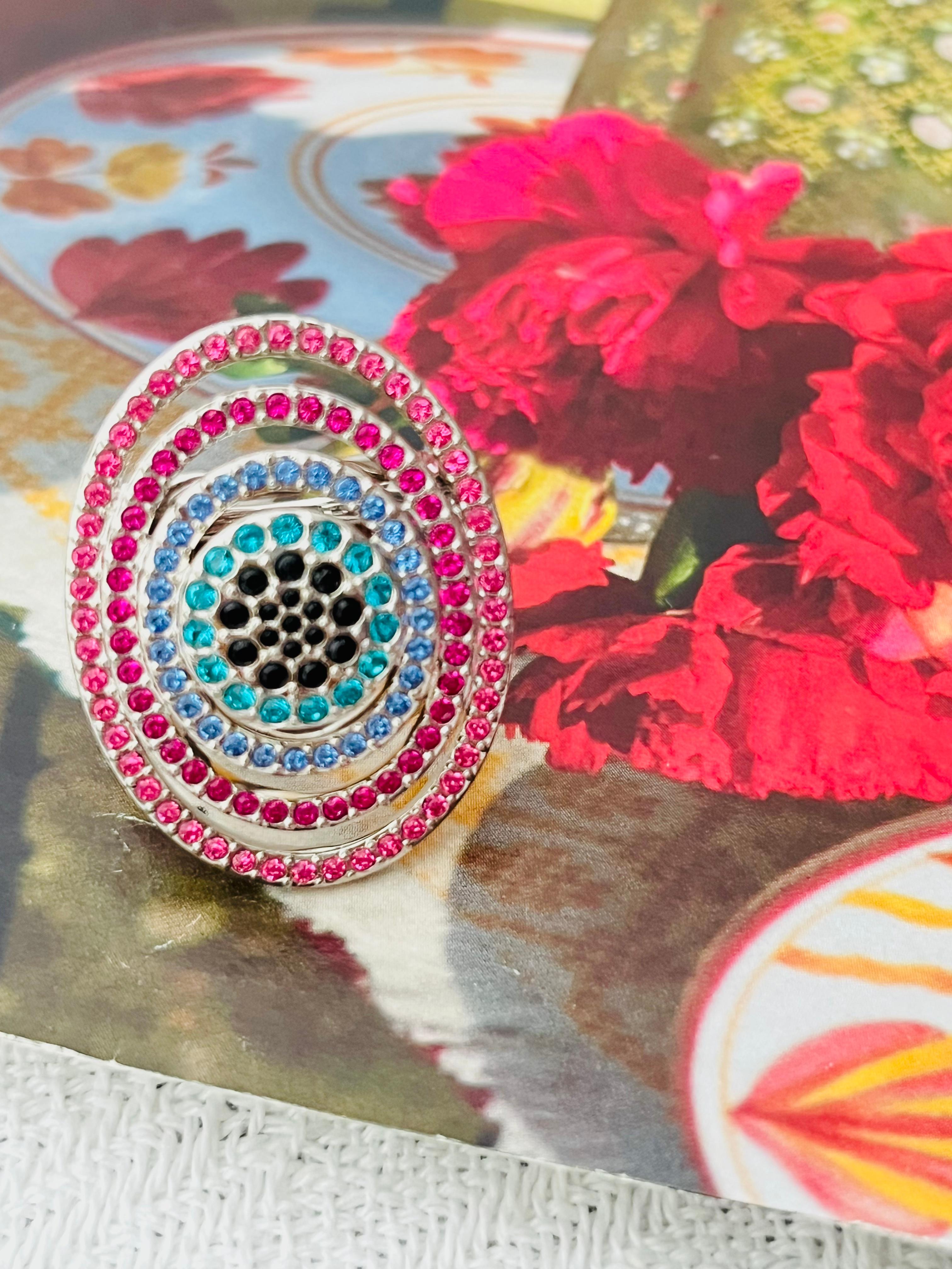Art Deco Swarovski Nirvana Luxury Rainbow Oval Openwork Crystals Chunky Cocktail Ring 55 For Sale