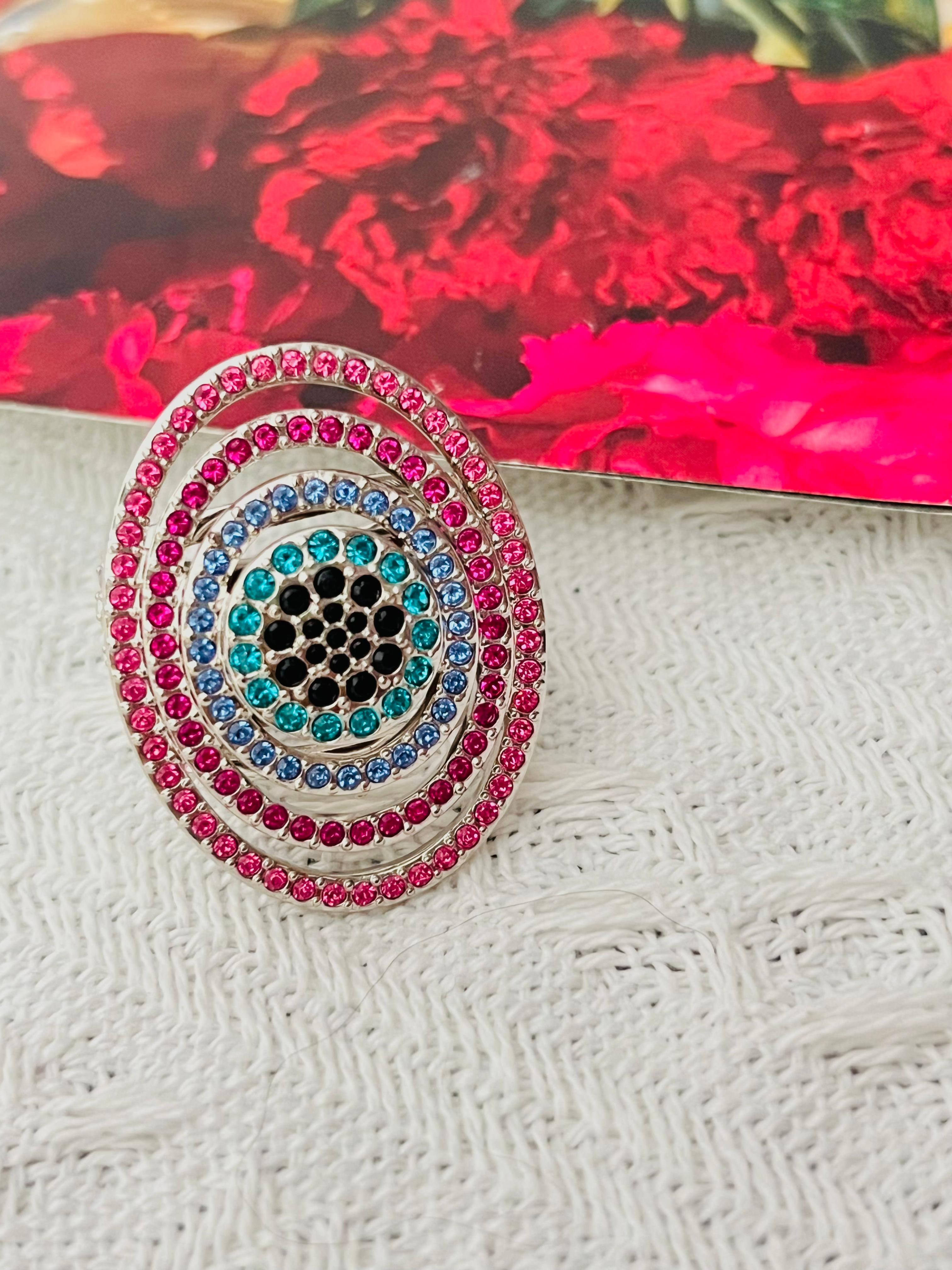 Swarovski Nirvana Luxury Rainbow Oval Openwork Crystals Chunky Cocktail Ring 55 In Excellent Condition For Sale In Wokingham, England
