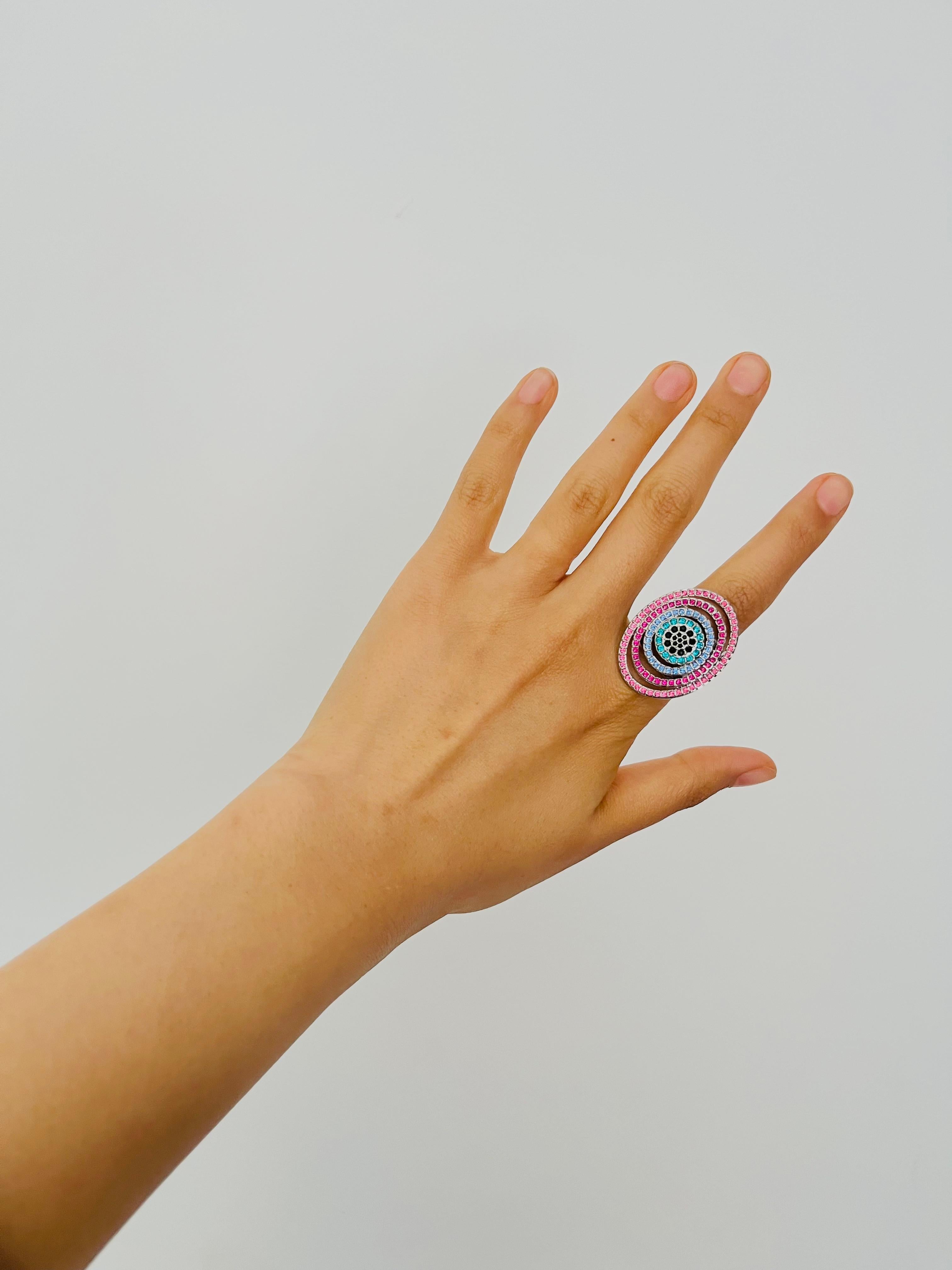 Women's or Men's Swarovski Nirvana Luxury Rainbow Oval Openwork Crystals Chunky Cocktail Ring 55 For Sale