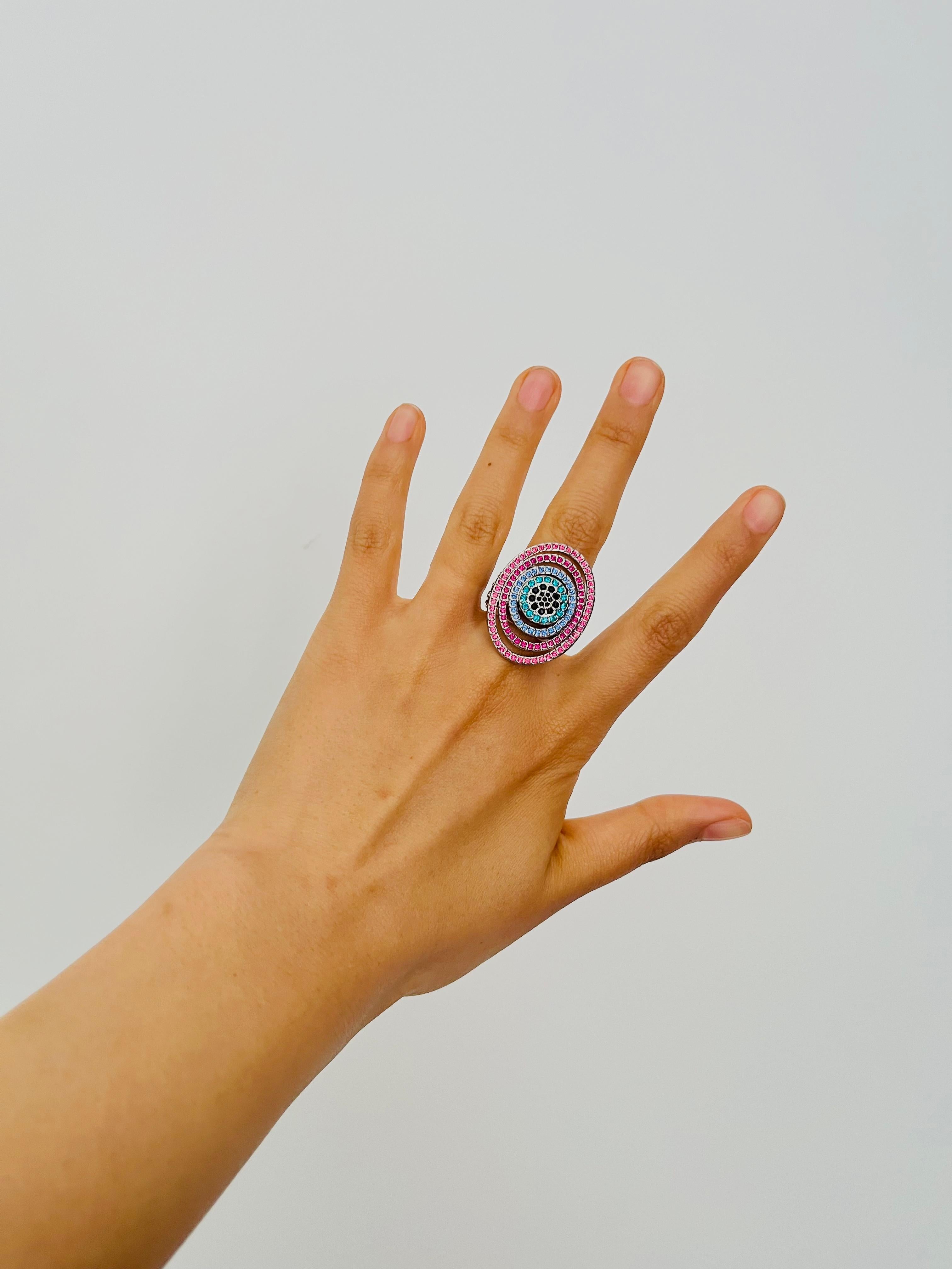 Swarovski Nirvana Luxury Rainbow Oval Openwork Crystals Chunky Cocktail Ring 55 For Sale 1