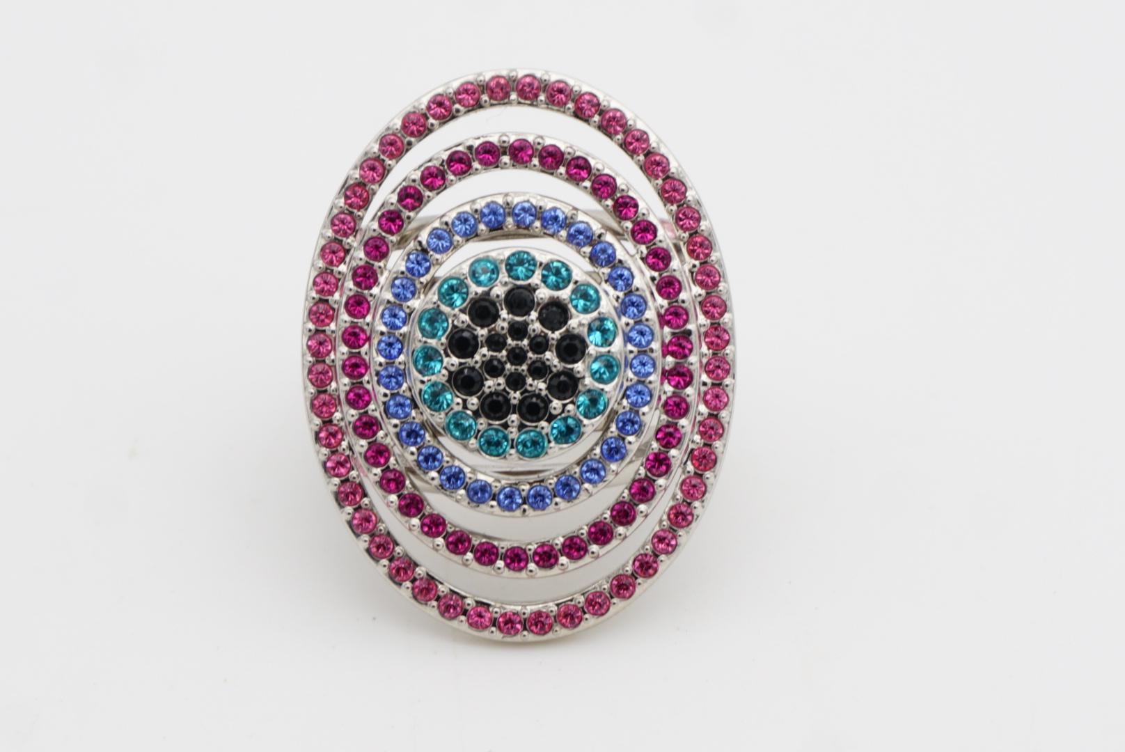 Swarovski Nirvana Luxury Rainbow Oval Openwork Crystals Chunky Cocktail Ring 55 For Sale 3