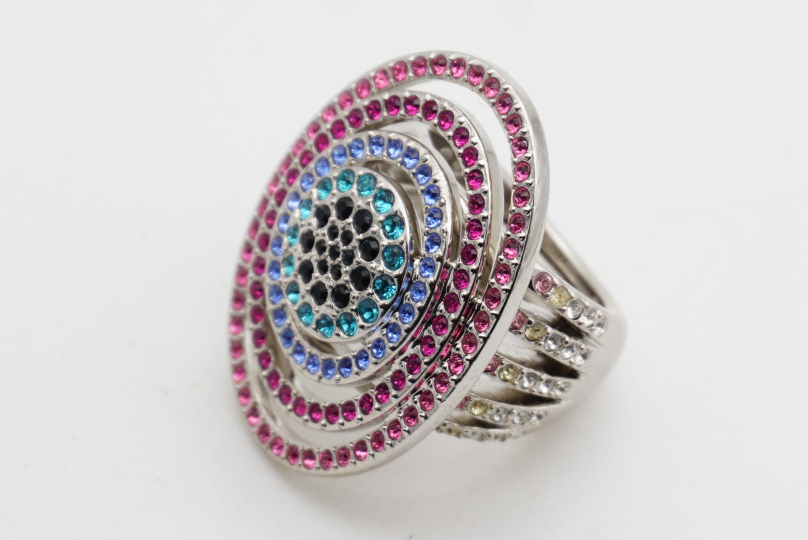 Swarovski Nirvana Luxury Rainbow Oval Openwork Crystals Chunky Cocktail Ring 55 For Sale 4