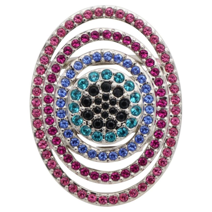 Swarovski Nirvana Luxury Rainbow Oval Openwork Crystals Chunky Cocktail Ring 55 For Sale