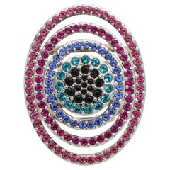 Swarovski Nirvana Luxury Rainbow Oval Openwork Crystals Chunky Cocktail Ring 55