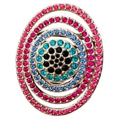 Swarovski Nirvana Luxury Rainbow Oval Openwork Crystals Chunky Cocktail Ring 55