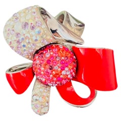 Swarovski Nirvana Red Crystals Flower Ribbon Bow Cocktail Chunky Ring, Size 55