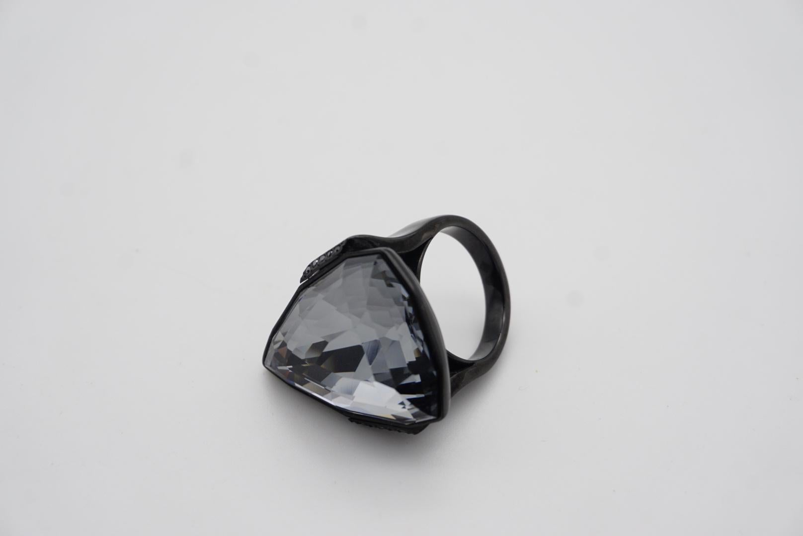 Swarovski Nirvana Triangle Crystals Black Curiosa Cocktail Ring, Size 55, UK N 1