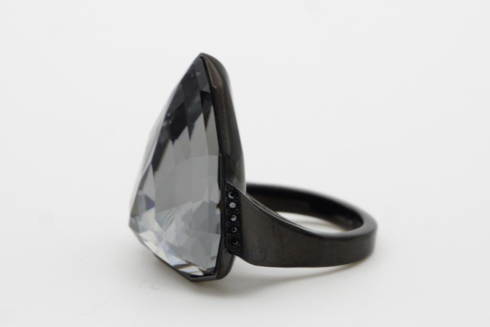 Swarovski Nirvana Triangle Crystals Black Curiosa Cocktail Ring, Size 58, UK Q 6