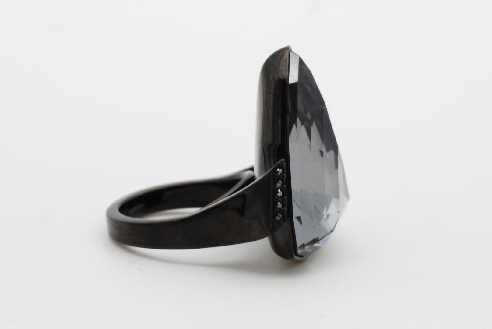 Swarovski Nirvana Triangle Crystals Black Curiosa Cocktail Ring, Size 58, UK Q 8