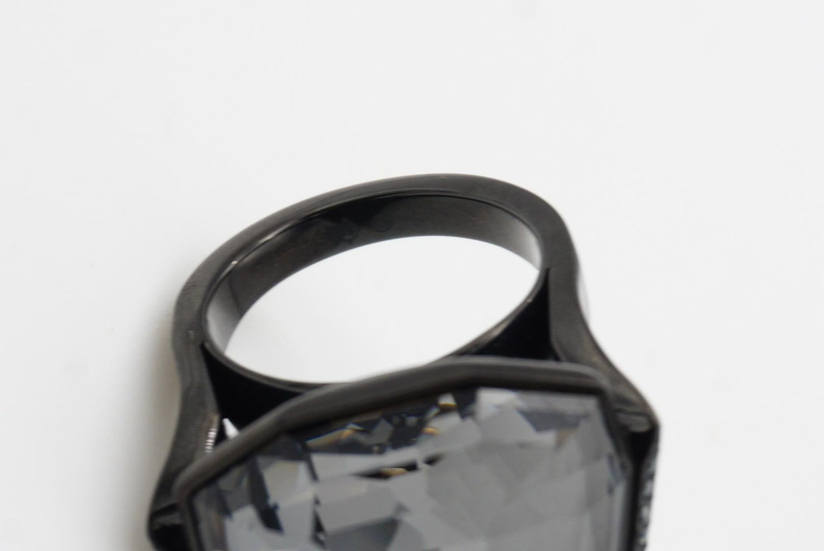 Swarovski Nirvana Triangle Crystals Black Curiosa Cocktail Ring, Size 58, UK Q 10