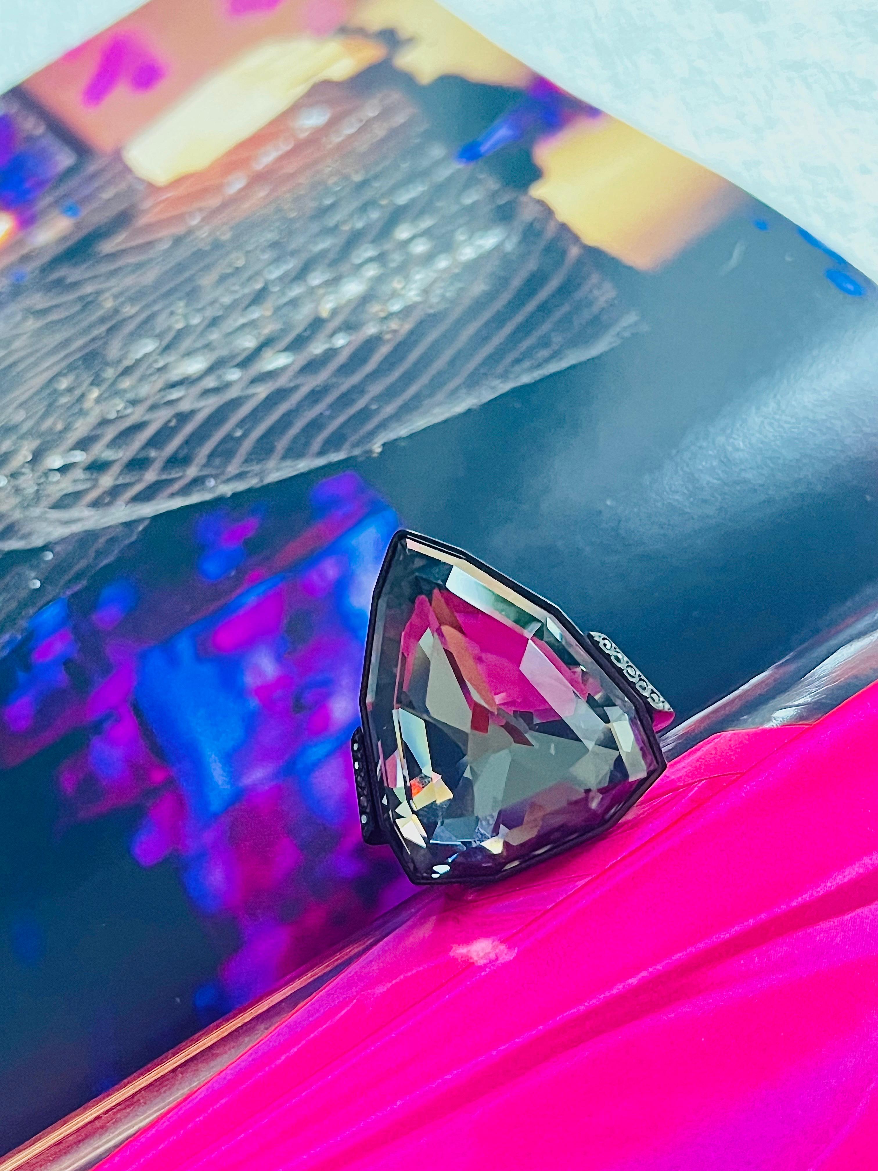 Swarovski Nirvana Triangle Crystals Black Curiosa Cocktail Ring, Size 58, UK Q In Excellent Condition In Wokingham, England