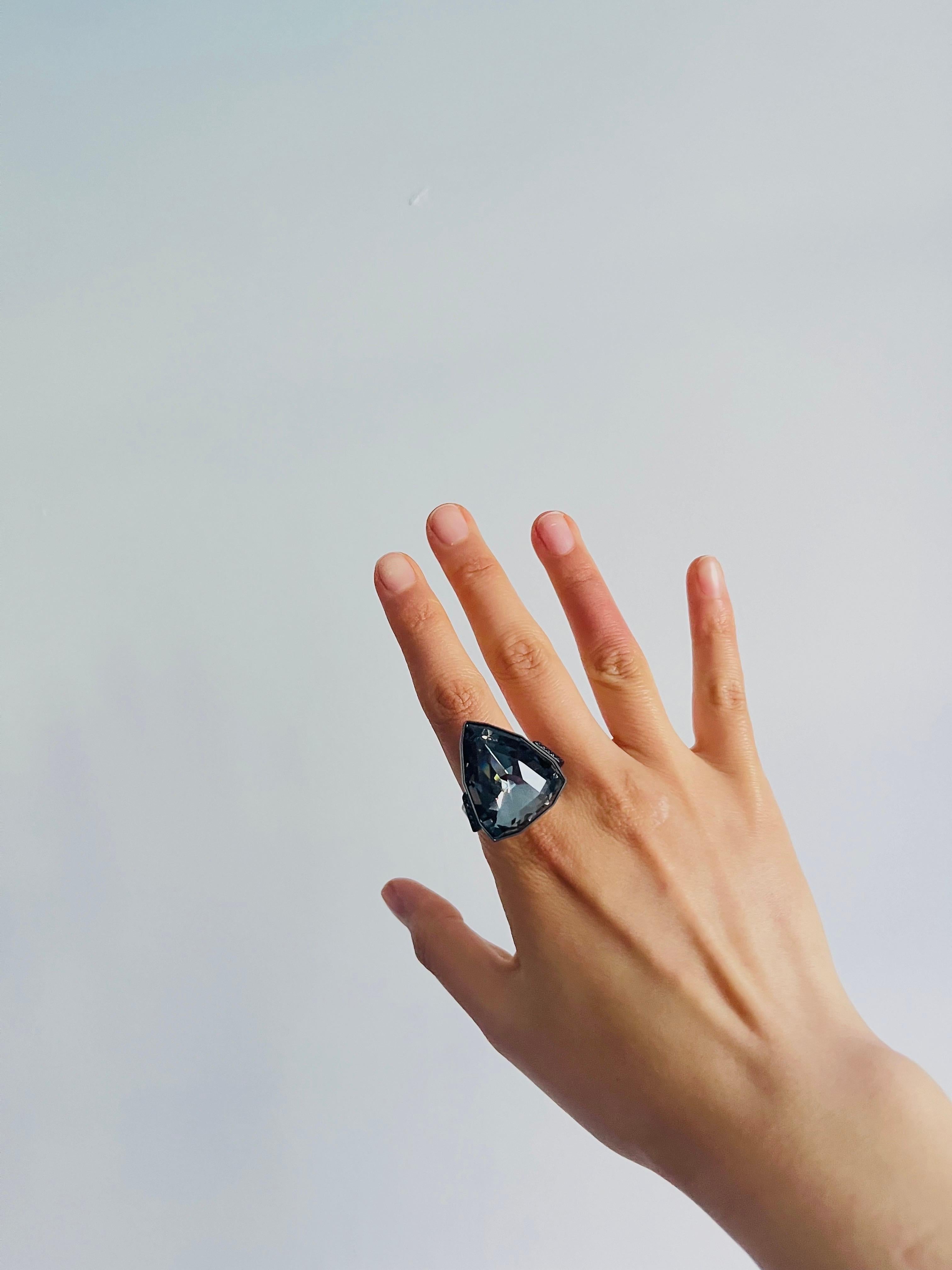 Swarovski Nirvana Triangle Crystals Black Curiosa Cocktail Ring, Size 58, UK Q 1