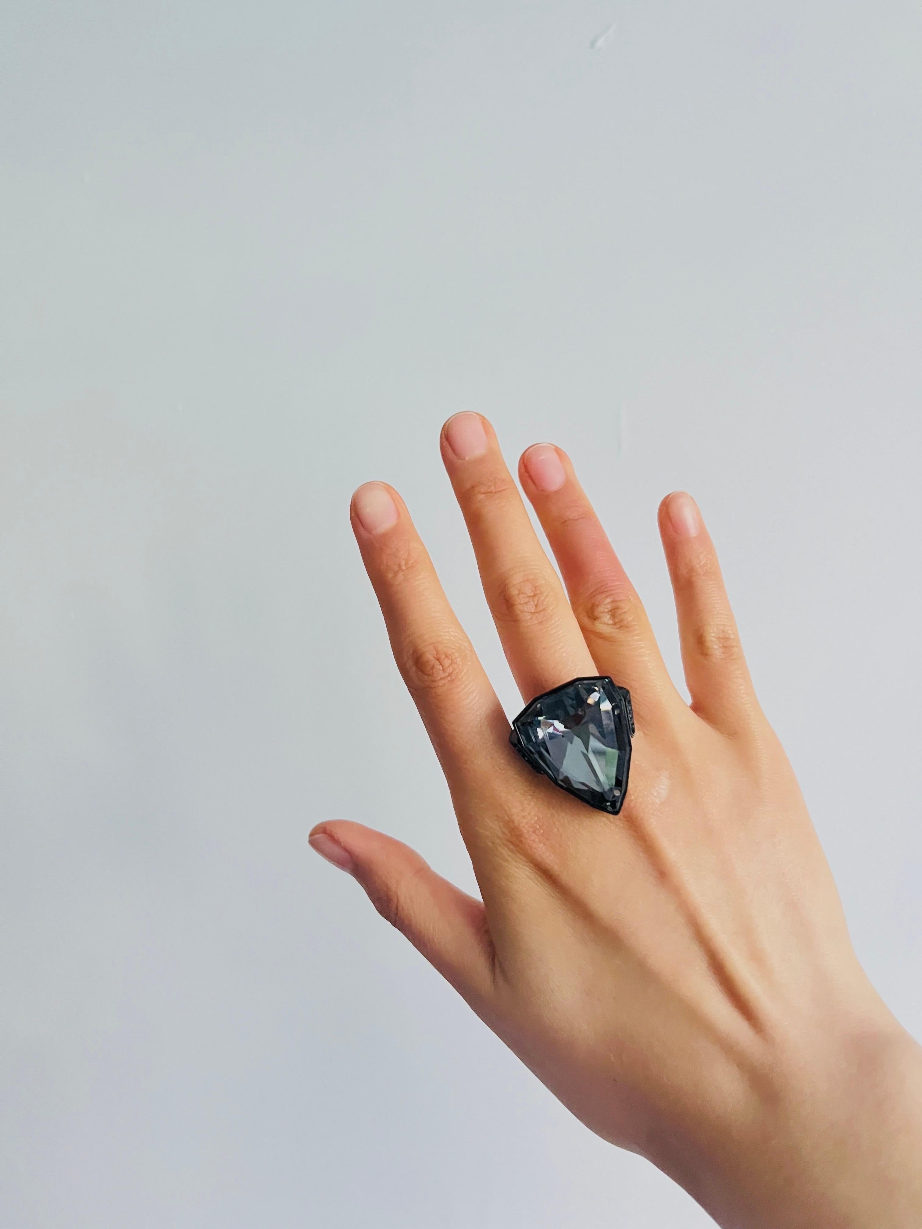 Swarovski Nirvana Triangle Crystals Black Curiosa Cocktail Ring, Size 58, UK Q 2