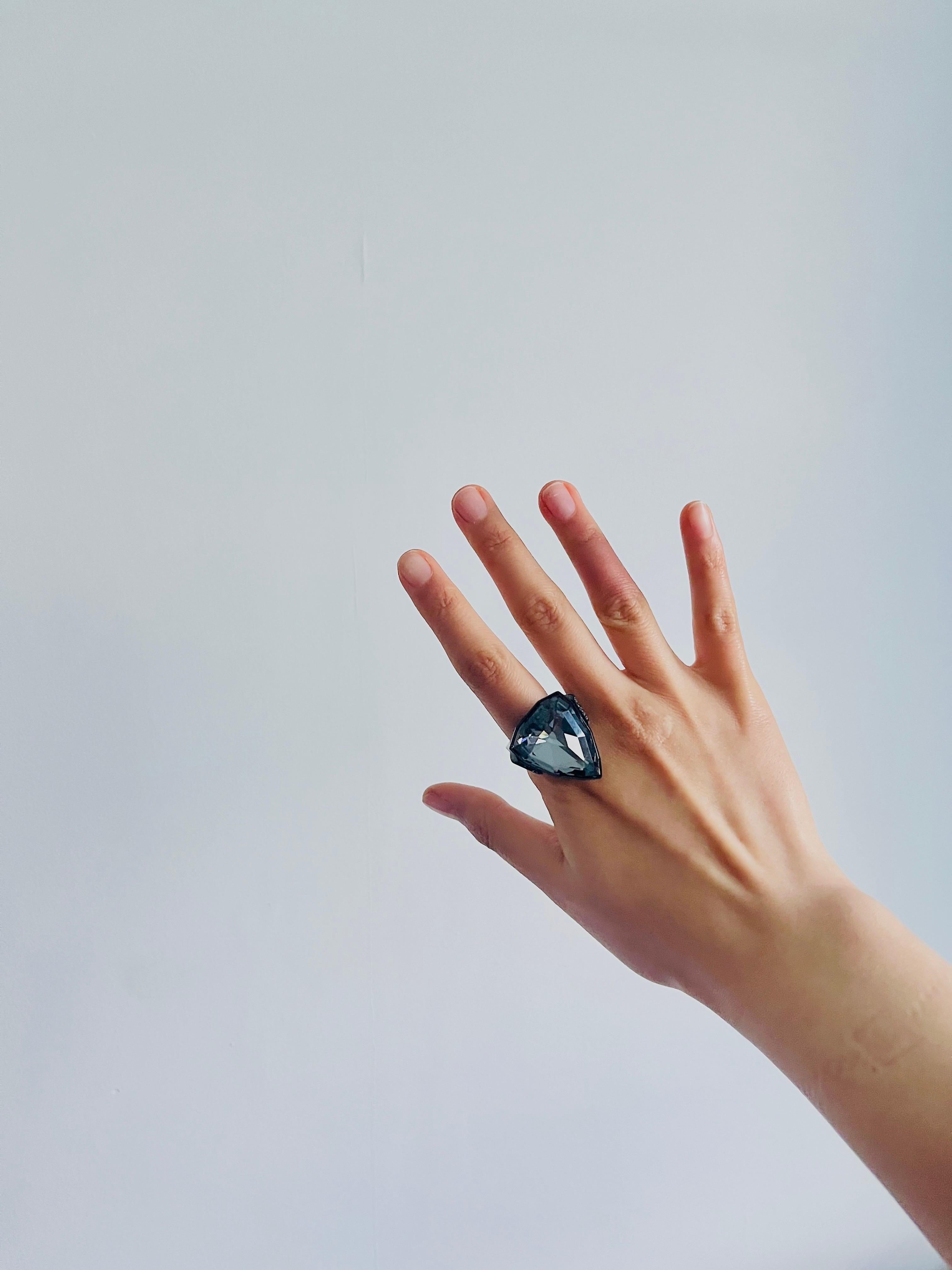Swarovski Nirvana Triangle Crystals Black Curiosa Cocktail Ring, Size 58, UK Q 3