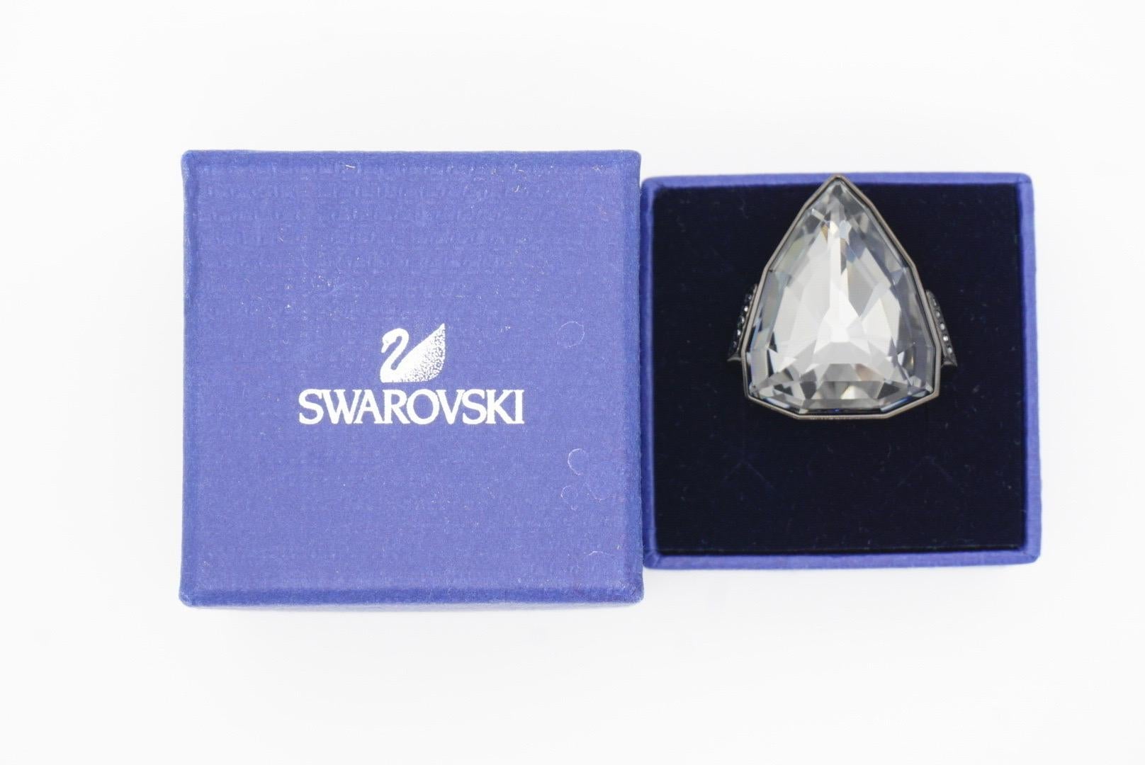 Swarovski Nirvana Triangle Crystals Black Curiosa Cocktail Ring, Size 58, UK Q 4