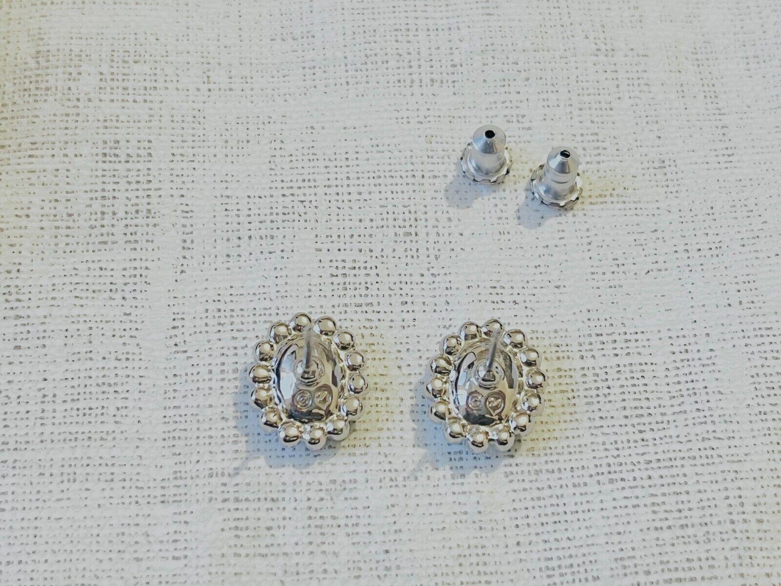 Swarovski Nocturne Indian Sapphire Blue Flower Oval Crystals Pierced Earrings 2