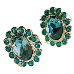 Swarovski Nocturne Indian Sapphire Blue Flower Oval Crystals Pierced Earrings