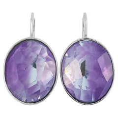Swarovski Oval Rhodium-Plated Stainless Steel and Purple Crystal Earrings