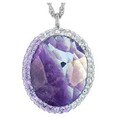 Swarovski Oval Rhodium-Plated Steel Purple and Clear Crystal Pendant Necklace