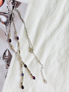 Swarovski Oval Round White Purple Green Crystals Opera Silver Y Long Necklace